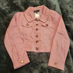 🩷 3/$15 Girls (Size 4) Vince Camuto Pink/Salmon Denim Crop Jacket, Like New